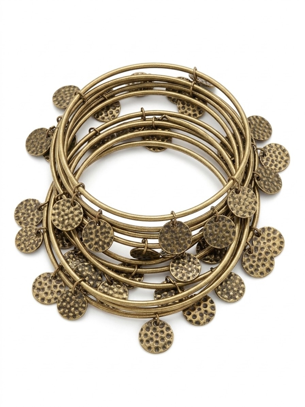 Vintage Boho Antique Brass Coin Bangle Bracelets - 10 Piece Stack Set (2.5")